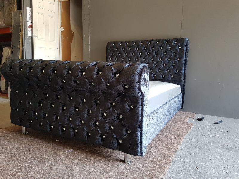 Dicaprio sleigh crushed velvet bed