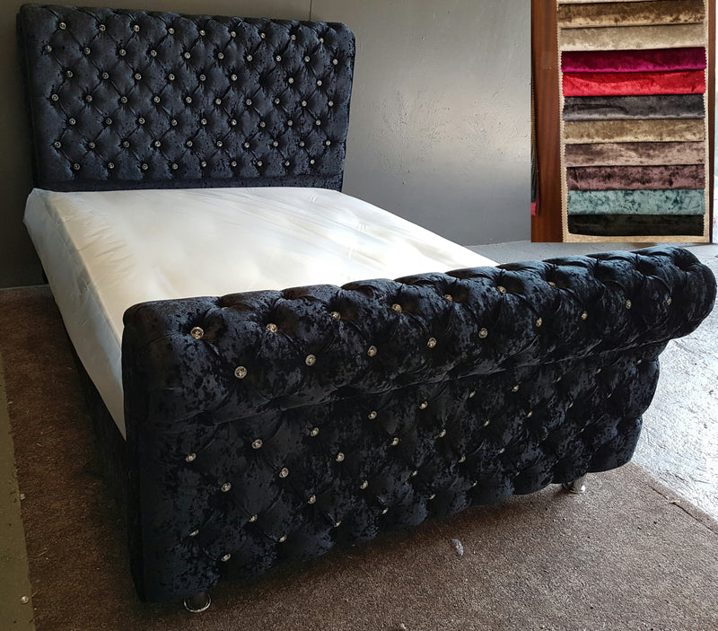 Dicaprio sleigh crushed velvet bed