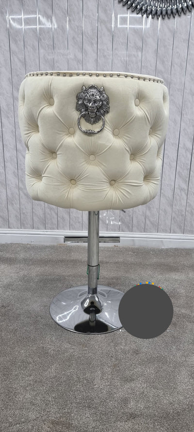 Valentino Luxury Lion KnockerBack Barstool - Cream & Grey Plush Velvet