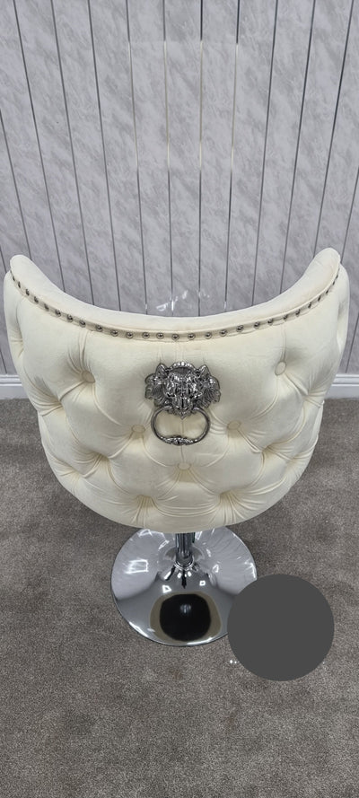 Valentino Luxury Lion KnockerBack Barstool - Cream & Grey Plush Velvet