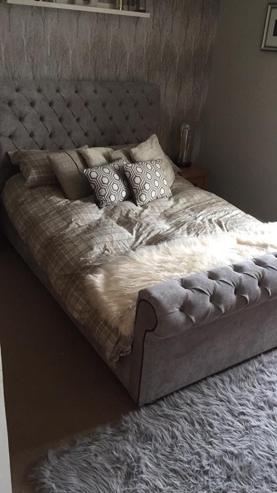 Sleigh chesterfield crushed velvet bedframe