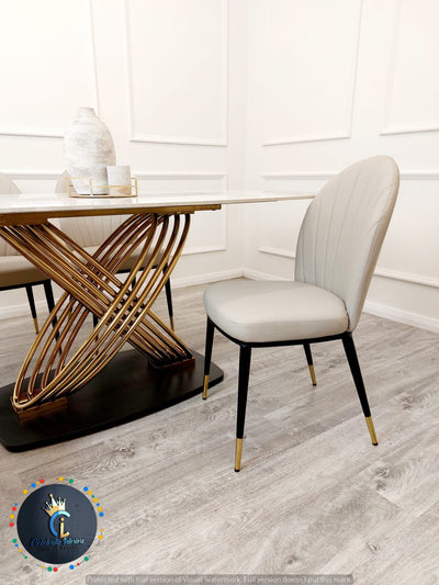 Orion Gold 1.8 Polar White Sintered Stone Top + Sienna Dining Chairs