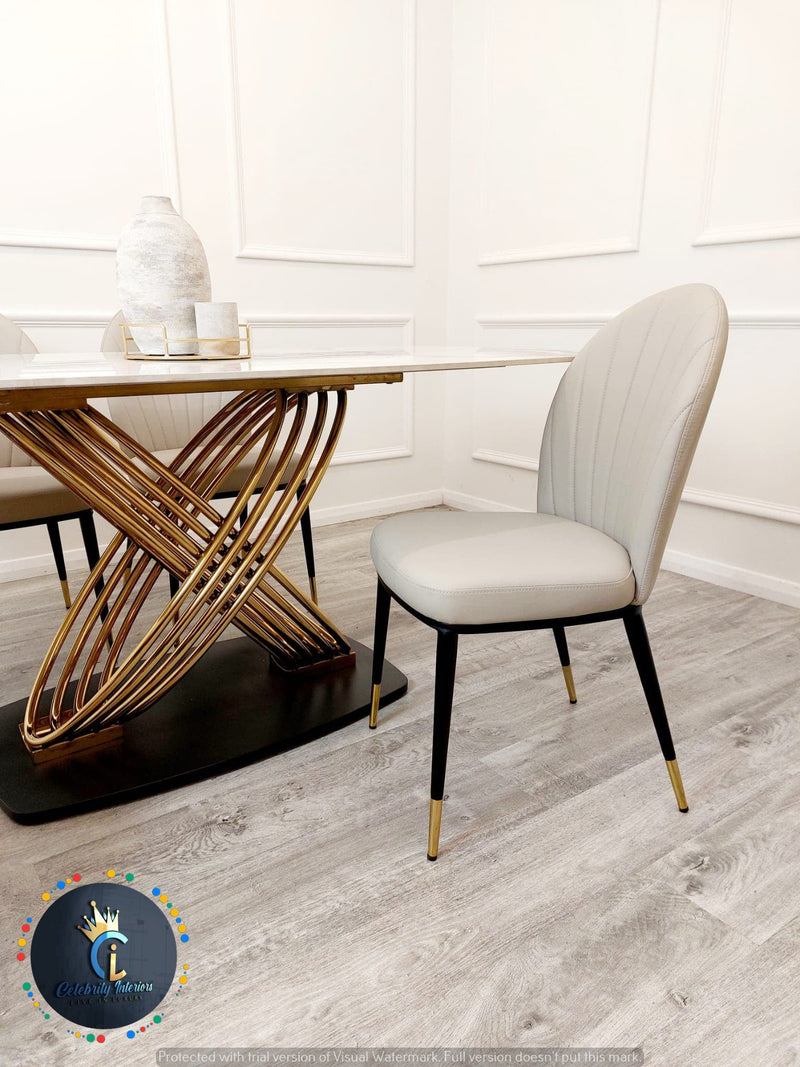 Orion Gold 1.8 Polar White Sintered Stone Top + Sienna Dining Chairs