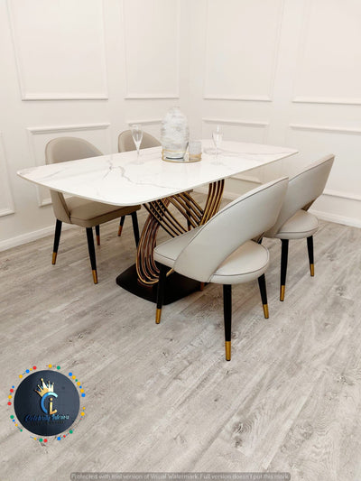 Orion Gold 1.8 Polar White Sintered Stone Top + Astra Leather Dining Chair
