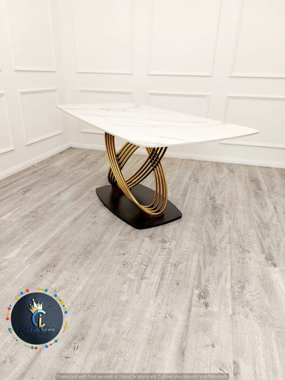 Orion Gold 1.8 Polar White Sintered Stone Top + Astra Leather Dining Chair
