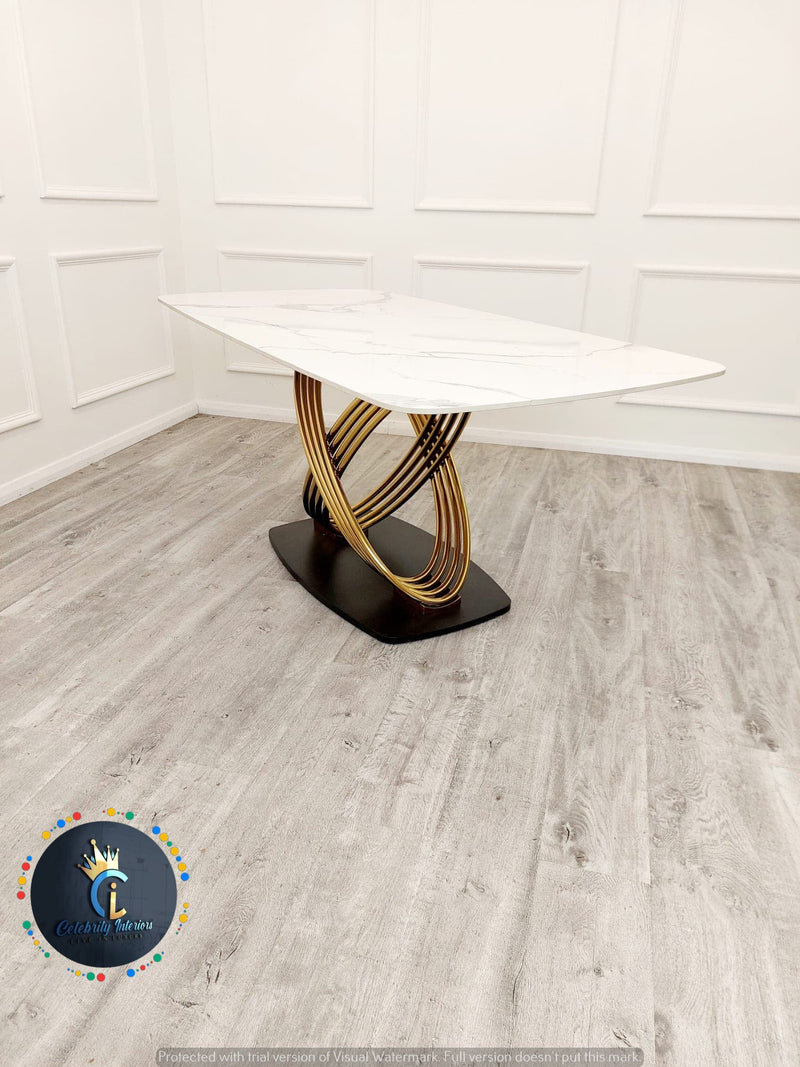 Orion Gold 1.8 Polar White Sintered Stone Top + Astra Leather Dining Chair