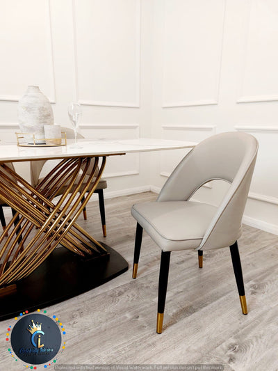 Orion Gold 1.8 Polar White Sintered Stone Top + Astra Leather Dining Chair