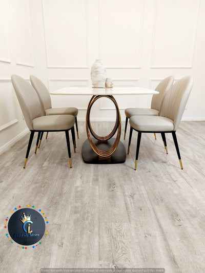 Orion Gold 1.8 Polar White Sintered Stone Top + Sienna Dining Chairs