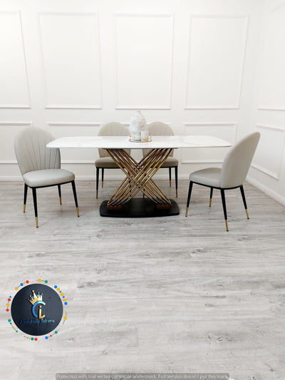 Orion Gold 1.8 Polar White Sintered Stone Top + Sienna Dining Chairs