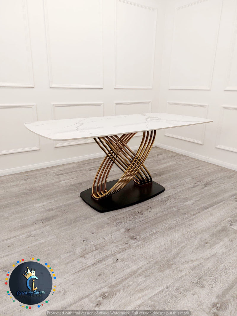 Orion Gold 1.8 Polar White Sintered Stone Top + Sienna Dining Chairs