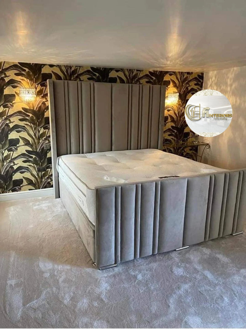 Athena wingback bed in plush velvet