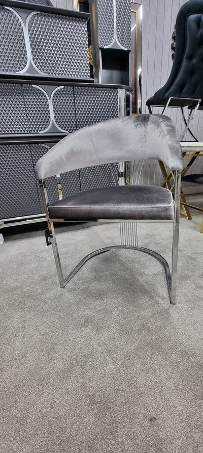 Roma Tub Dining Chair in Shiny Grey Velvet