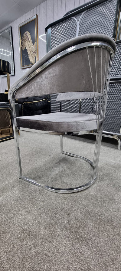 Roma Tub Dining Chair in Shiny Grey Velvet