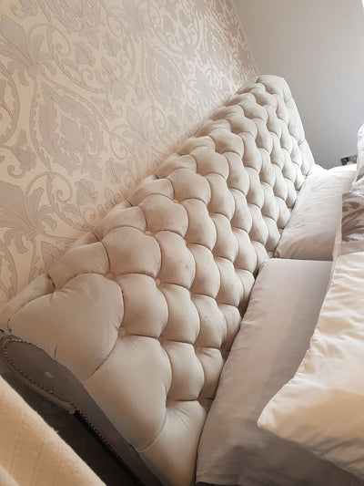 Dicaprio sleigh bed in plush velvet