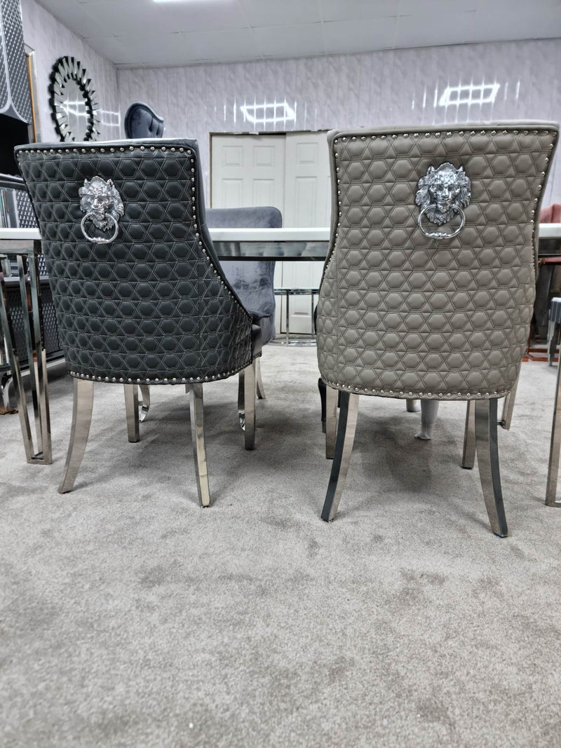 Lexi Chair Grey Leather & Chrome Legs - Lion Knocker