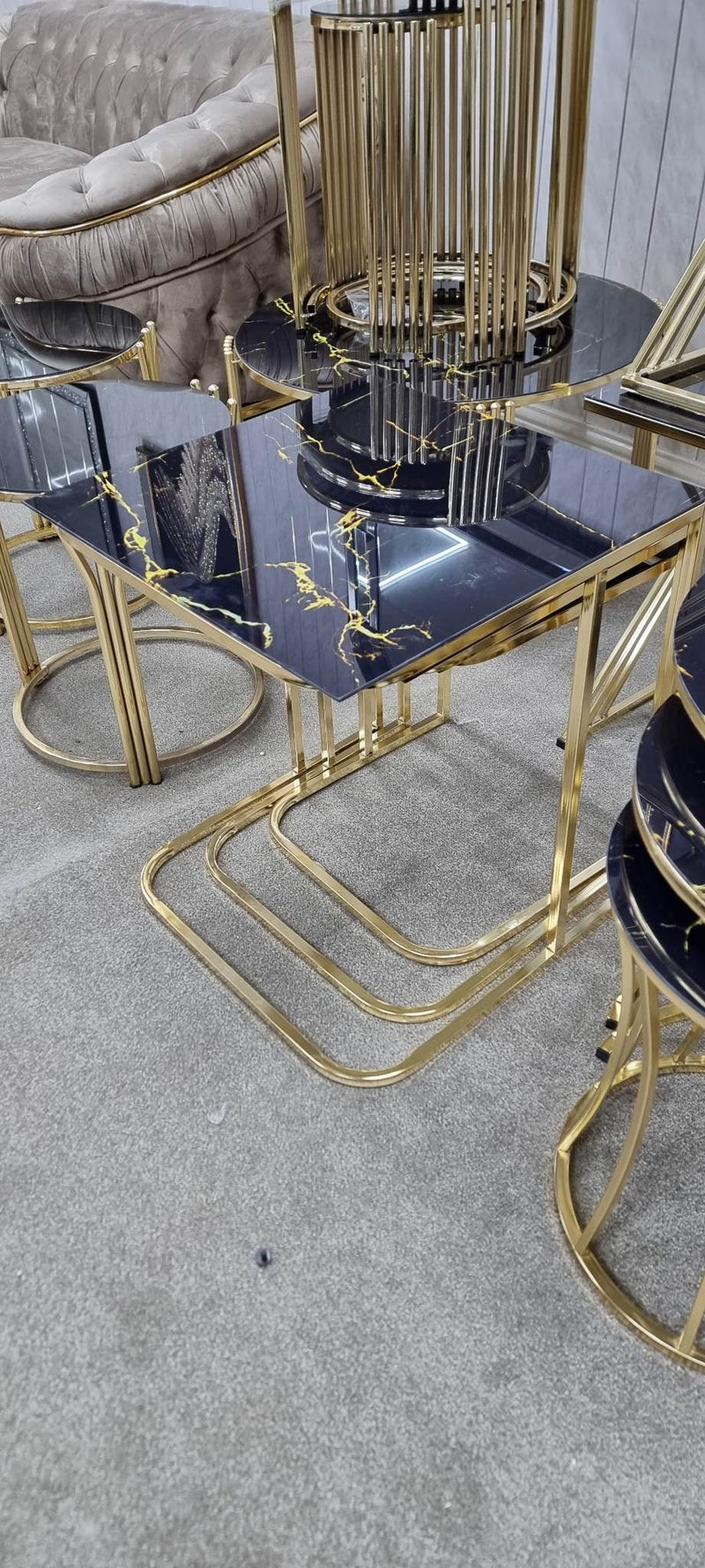 MANECA NEST OF TABLES 3 BLACK AND GOLD - NOW ON SALE