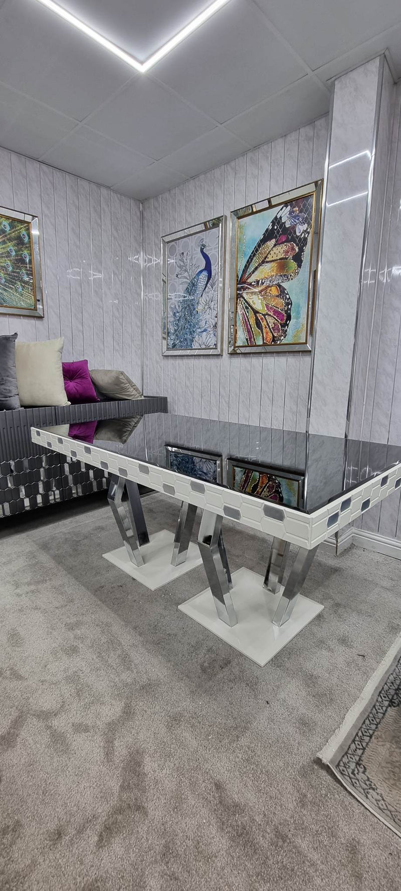 ROMA  DINING TABLE SET WHITE AND CHROME +6x CHAIRS SALE