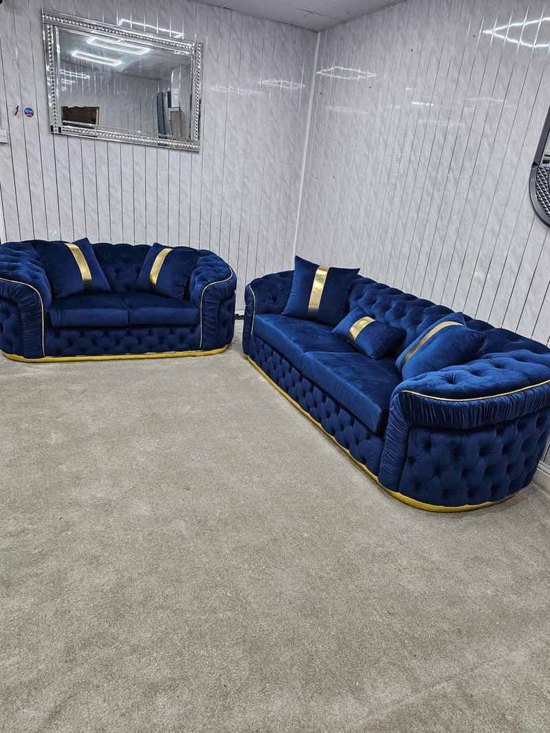 Ambassador 3+2 Seater Sofas Navy Velvet