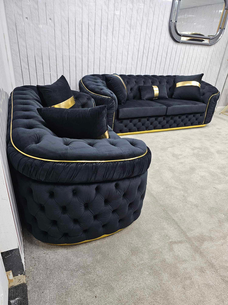 Ambassador 3+2 Seater Sofas Black Velvet