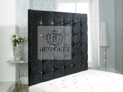 Monte Carlo Headboard is a very interesting design. Available in single double king and queen size A tuffed headboard upholstered in the finest fabrics; crushed velvet, chenille, velvet or leather