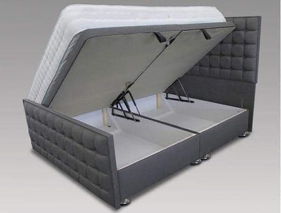 Cubed style ottoman gaslift bed in plush velvet