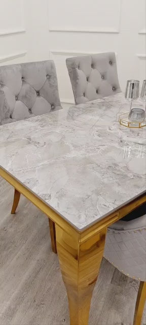 Louis Dining Table Gold with Glass/Sintered Stone Top