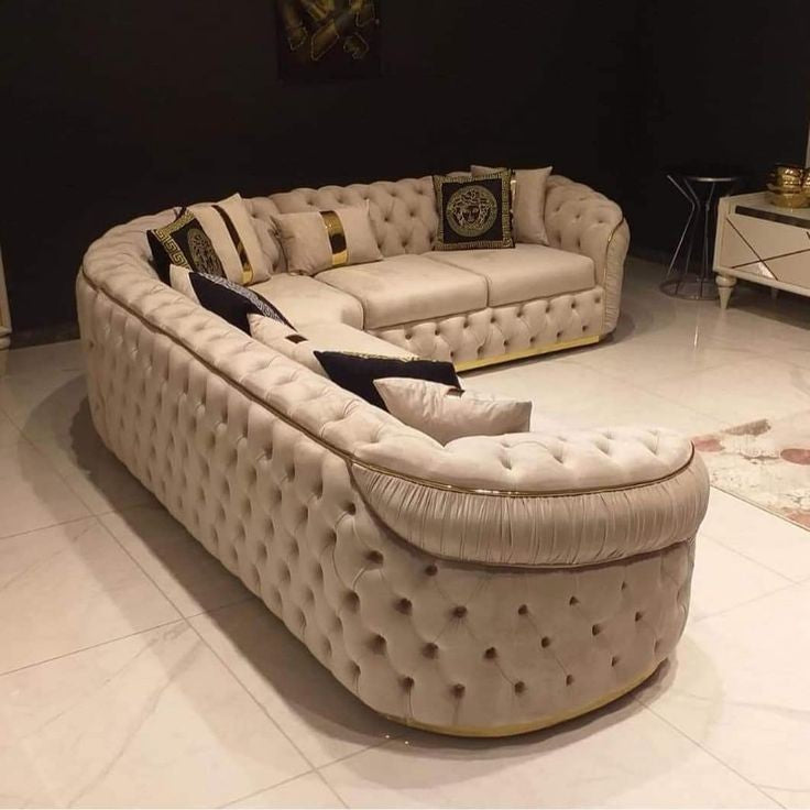 Chrometrimsofa goldtrimsofa velvetsofa dubaisofacollection plushvelvetsofas luxurysofa uniquesofas furniture sofas sofa cornersofa 3+2sofa homedecor design interiordesign livingroom home furnituredesigns love bespoke bespokesofas