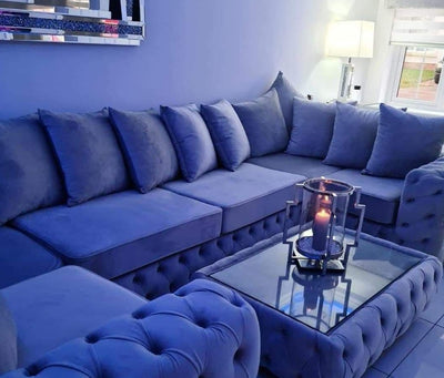 Square Chesterfield Upholstered Footstool/Coffee Table With Glass