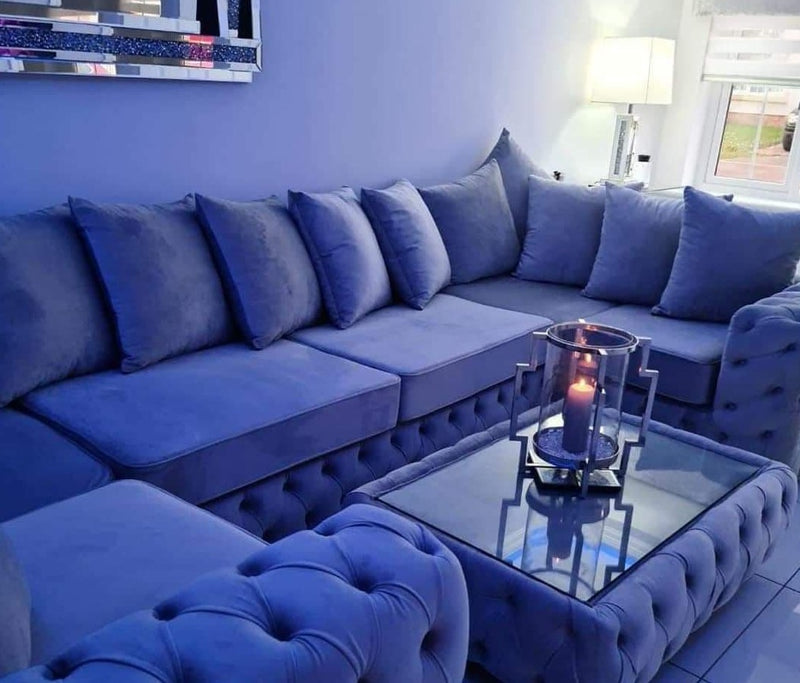 Square Chesterfield Upholstered Footstool/Coffee Table With Glass