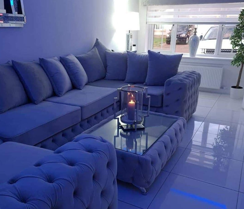 Square Chesterfield Upholstered Footstool/Coffee Table With Glass