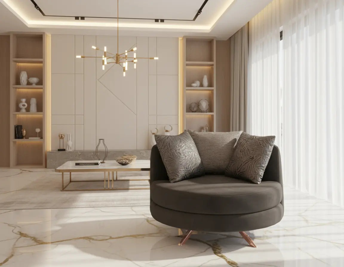 Elmira 1 Seater in Grey and Chrome Timeless Comfort with a – F I INTERIORS