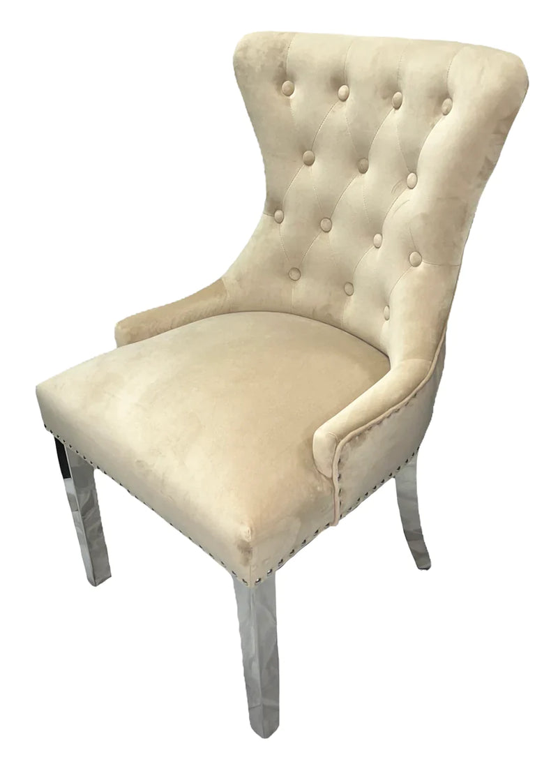 Chelsea Cream Velvet Ring knocker Dining chair