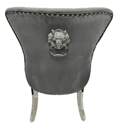 Chelsea Dark Grey Velvet Lion knocker Dining chair