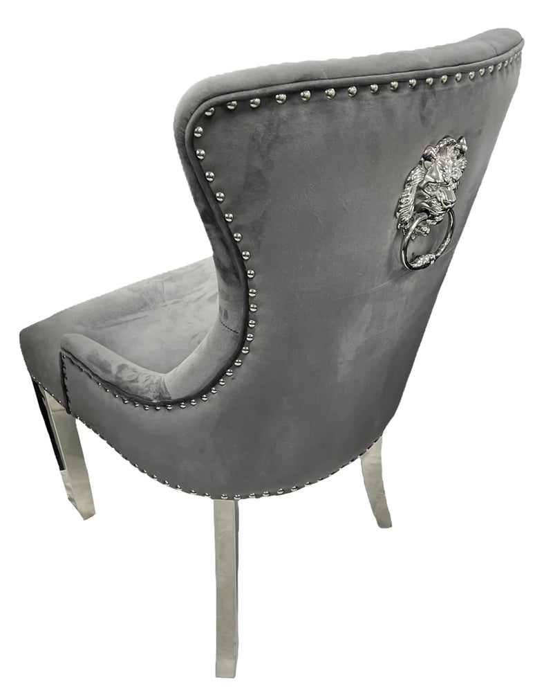 Luner Knocker Back Dining Chair - Lion Knocker chrome Legs