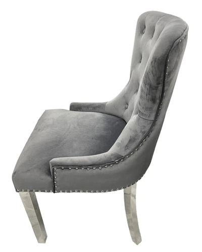 Luner Knocker Back Dining Chair - Lion Knocker chrome Legs