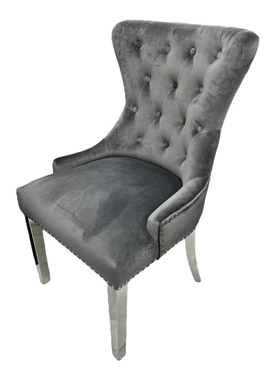 Chelsea Dark Grey Velvet Lion knocker Dining chair