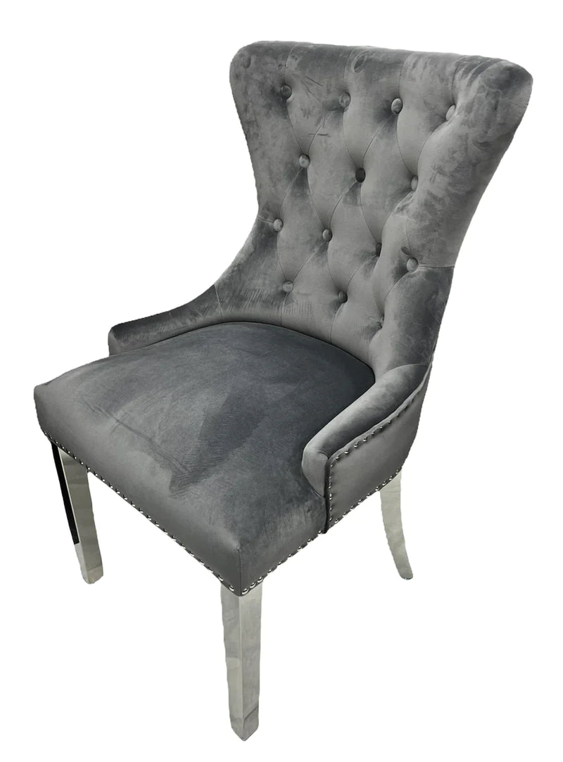 Chelsea Dark Grey  Velvet Ring knocker Dining chair