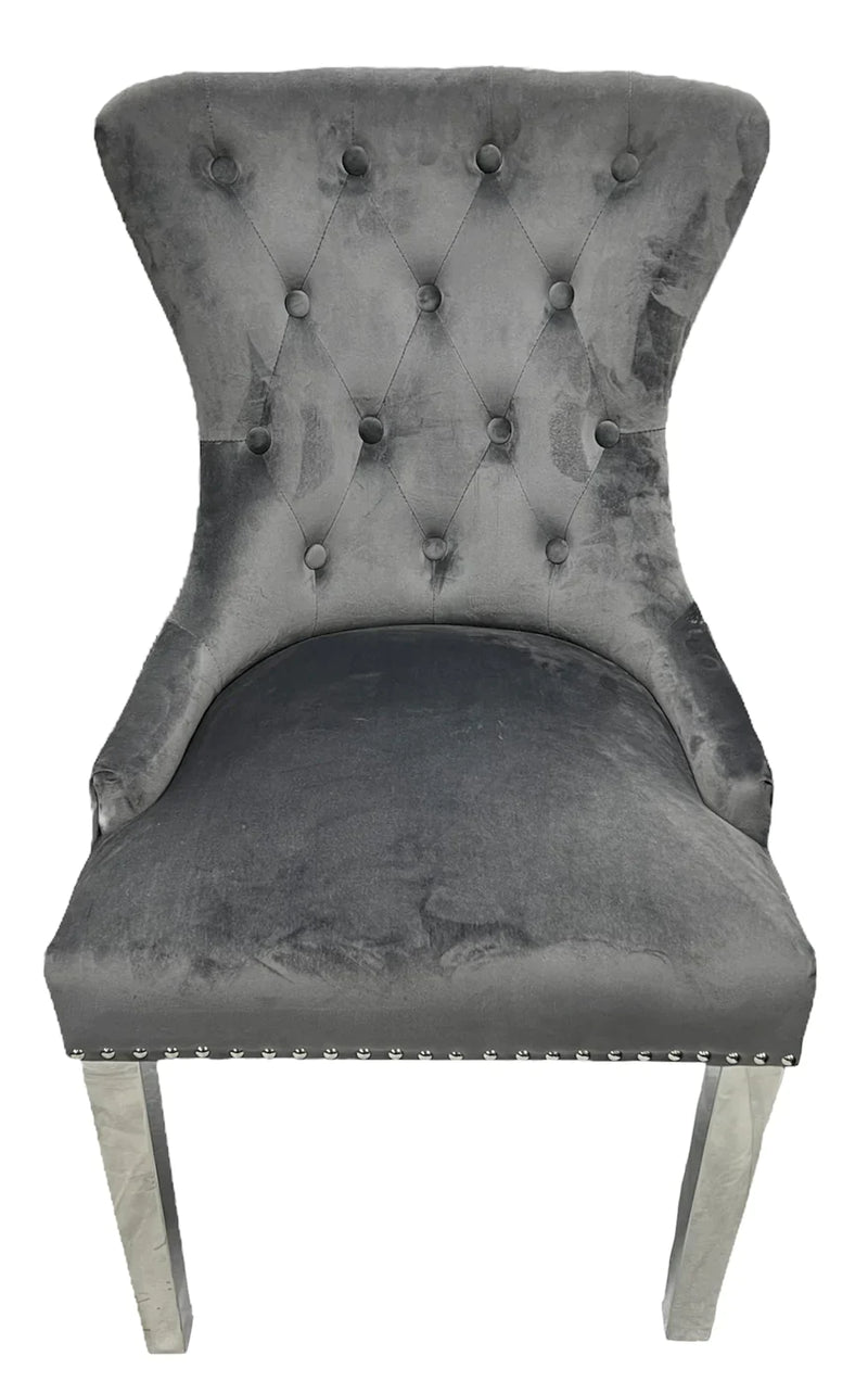 Chelsea Dark Grey  Velvet Ring knocker Dining chair