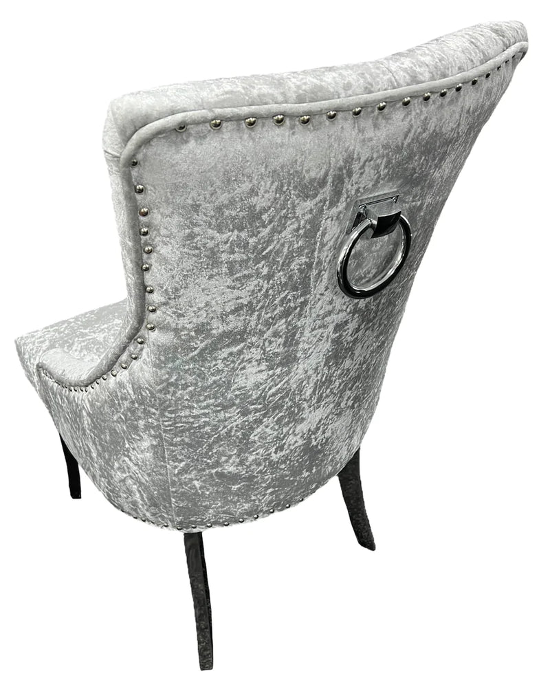 Parklane Silver Crushed Velvet dining chair with stainless legs