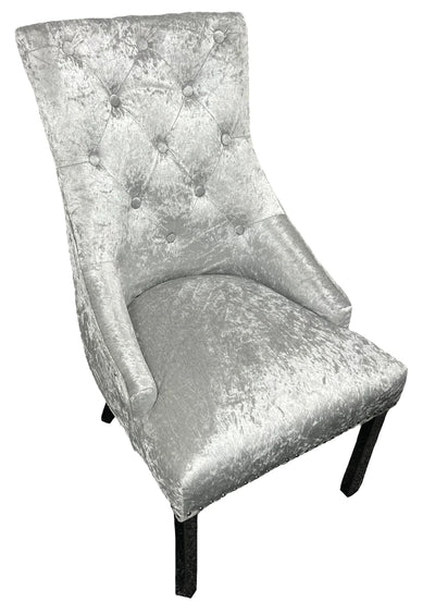 Parklane Silver Crushed Velvet dining chair with stainless legs