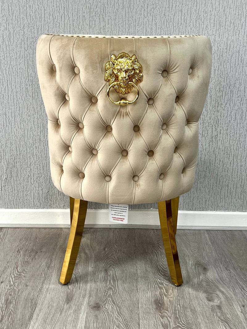 Valentino Gold Detailing Lion Knocker back Dining Chairs