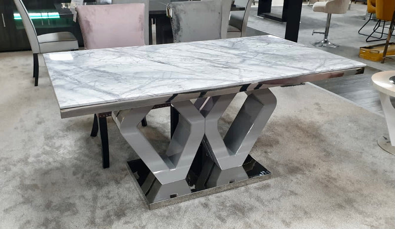 Majestic Dining Table - Grey & Chrome Marble Table