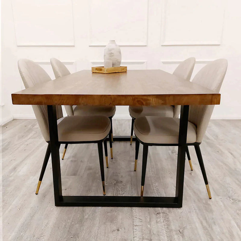 Freya 1.8 Dining Table Solid Dark Pine wood with Matt Black Metal Legs