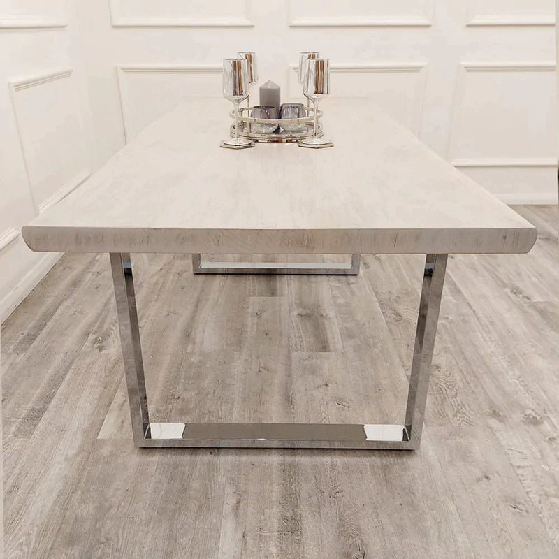 Freya 1.8 Dining Table Solid Light Pine wood with Chrome Metal Legs