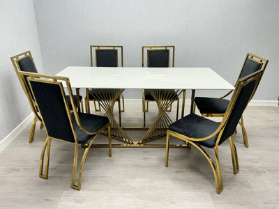 Amelia White Ceramic 180cm Gold Frame Table Only