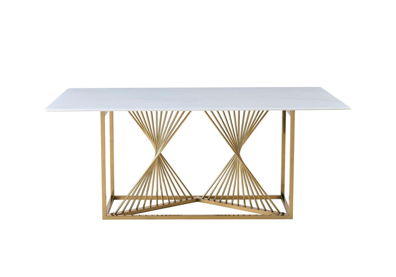 Amelia White Ceramic 180cm Gold Frame Table Only