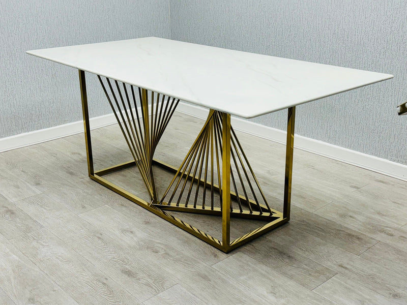 Amelia White Ceramic 180cm Gold Frame Table Only