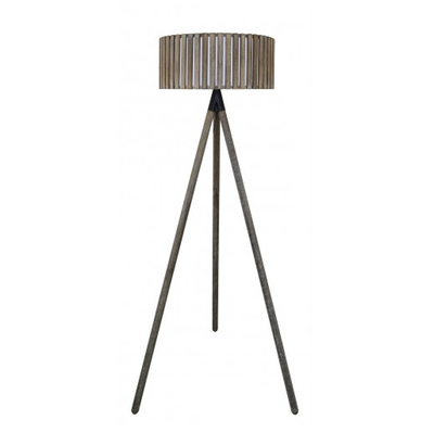 Grey Hollywood Floor Lamp With Round Grey Wooden S... - BESPOKEZ