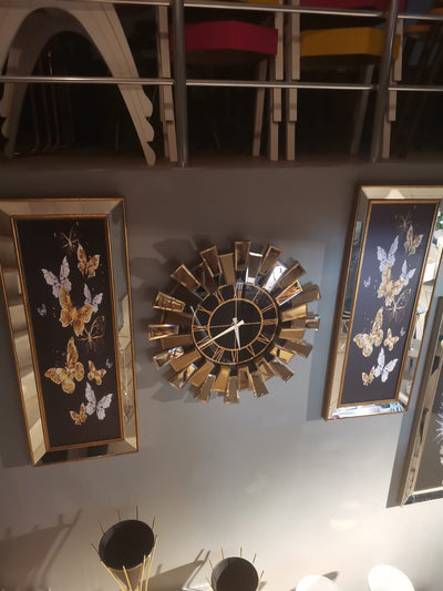 Starburst  Mirrored Wall Clock Gold