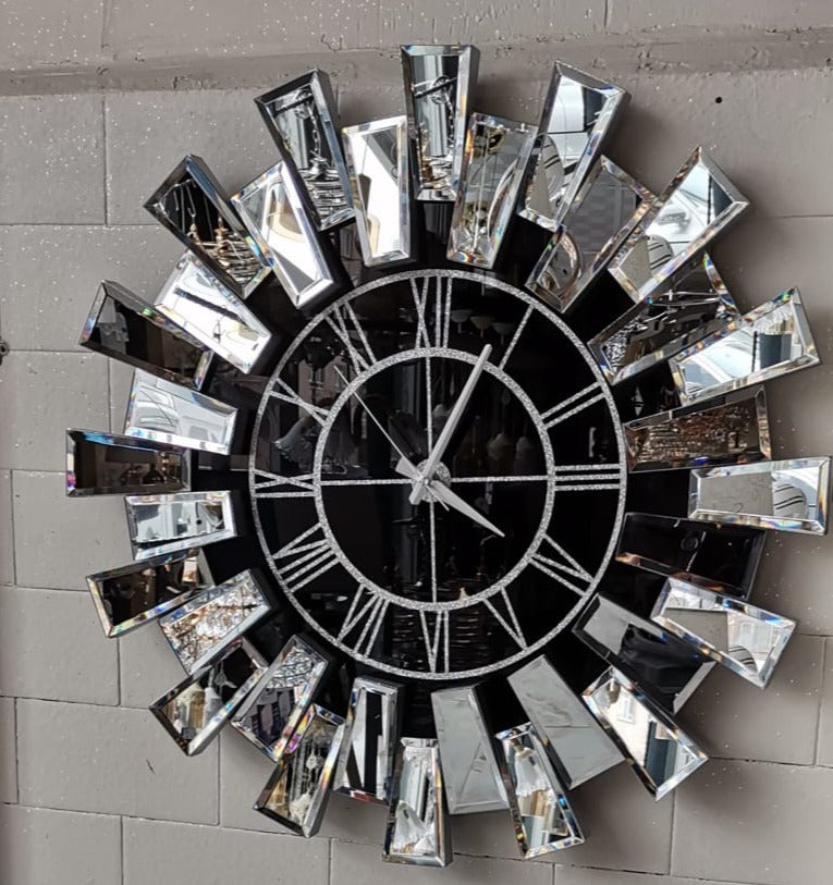 Starburst  Mirrored Wall Clock SILVER